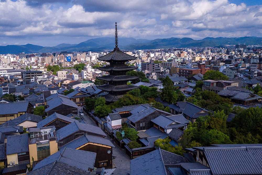 上から見る京都の街並み